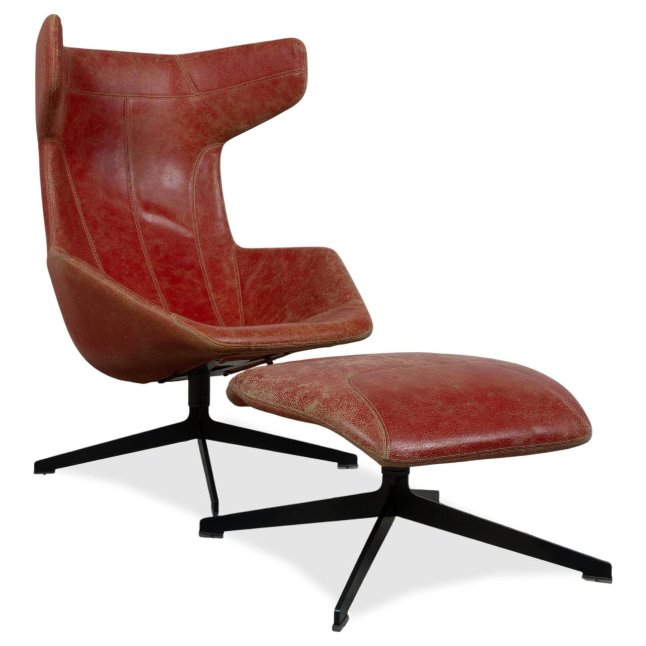 Moroso Take A Line For A Walk Sessel Leder Rot inkl. Hocker | Designermöbel Köln
