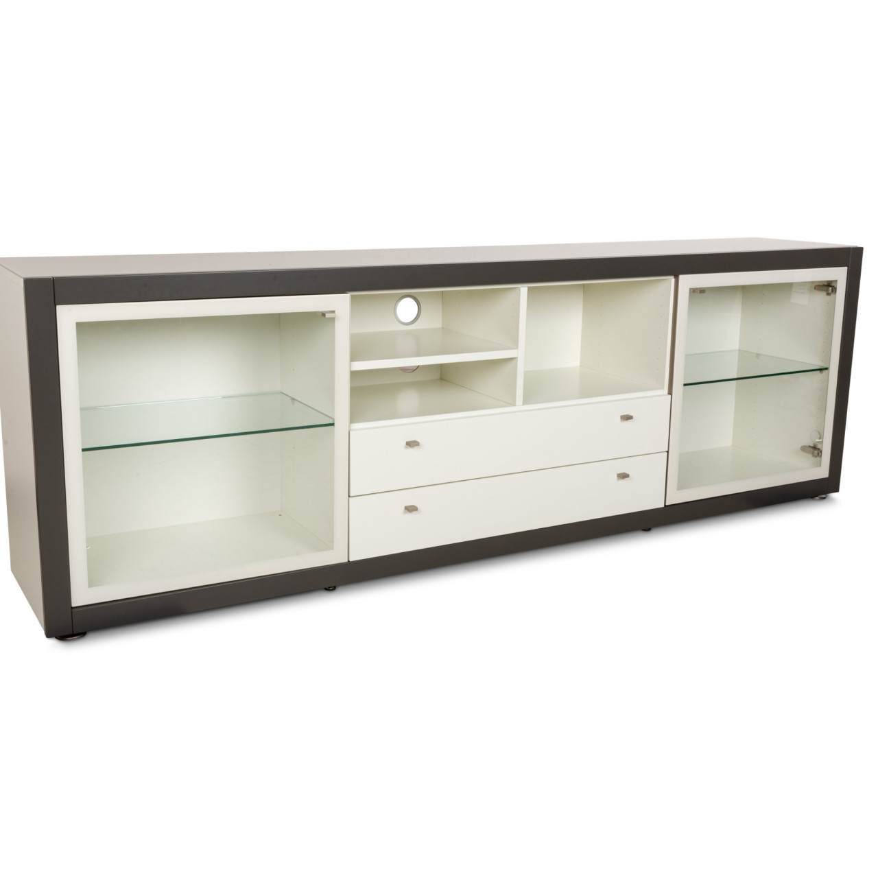 Hülsta Xelo Holz Glas Sideboard Weiß Grau Glas Schubladen Vitrine Mediaboard | Designermöbel Köln