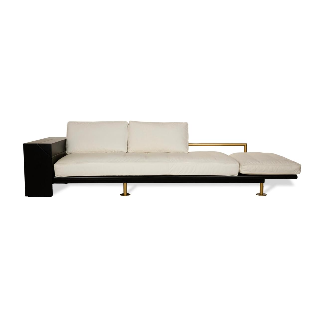Draenert Leder-Liege Sofa Creme Weiß mit manueller Funktion | Designermöbel Köln