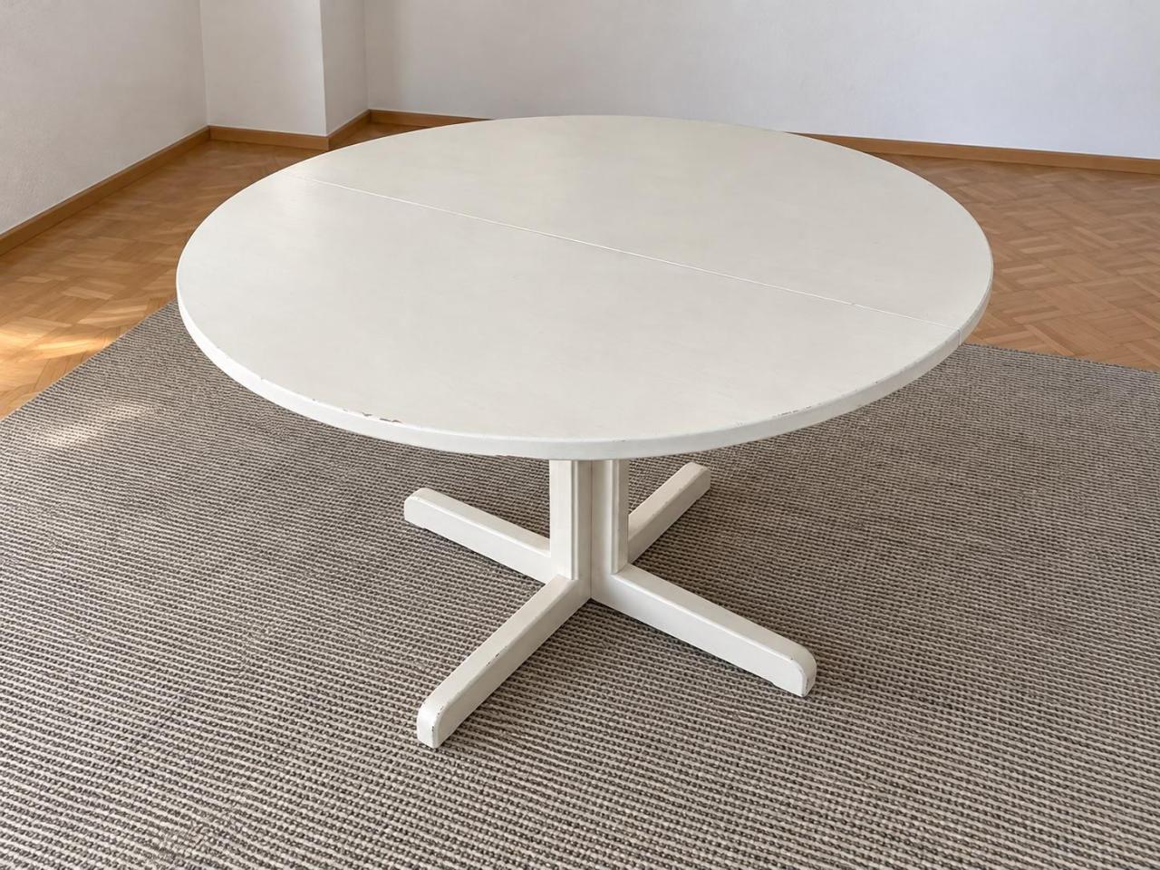 Thonet Esstisch ausziehbar, Vintage 1970er, Buche weiß lackiert